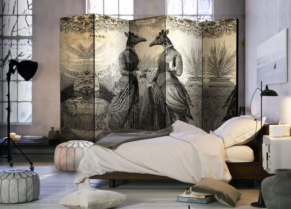 Parawan jednostronny Ludzie 225x172 cm 5-częściowy beżowy | MIRAT.