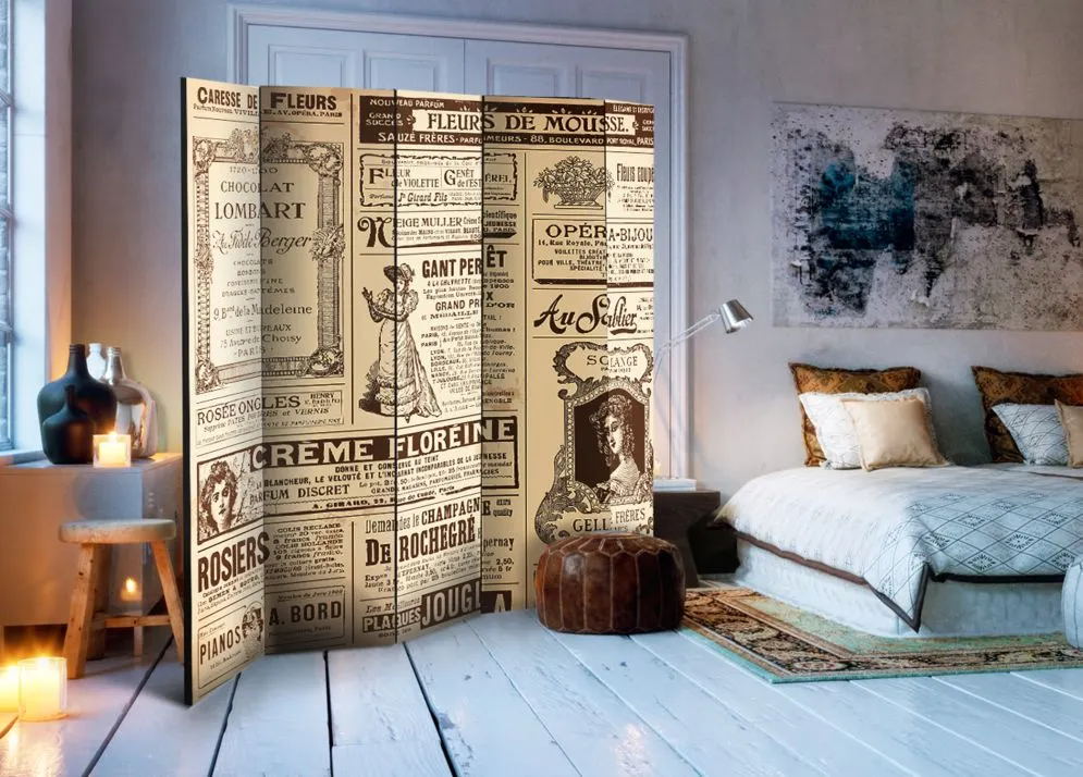 Parawan dwustronny Napisy 225x172 cm 5-częściowy beżowy | MIRAT.