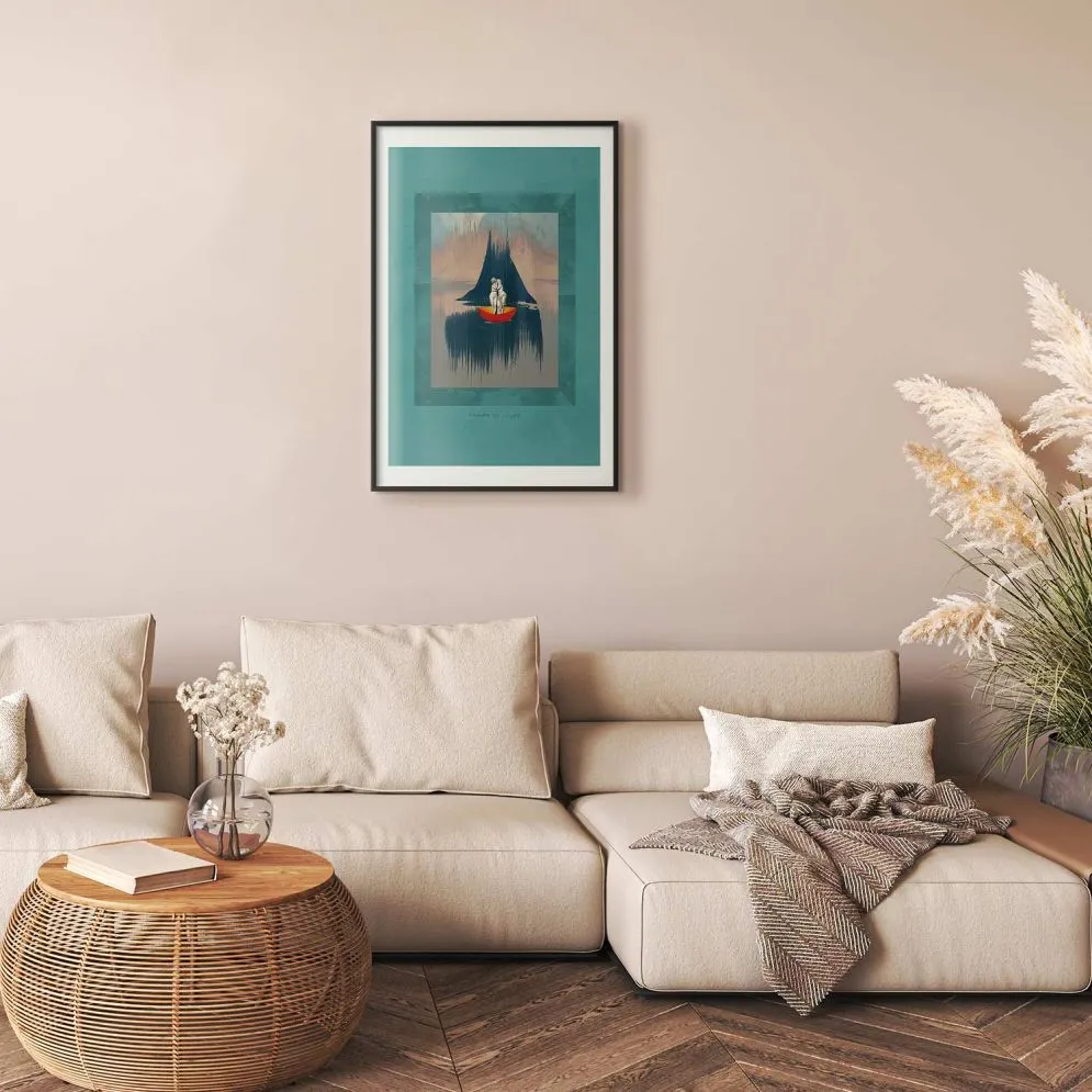 Plakat Para na łodzi 60x90 cm z ramą czarną z marginesem | MIRAT.