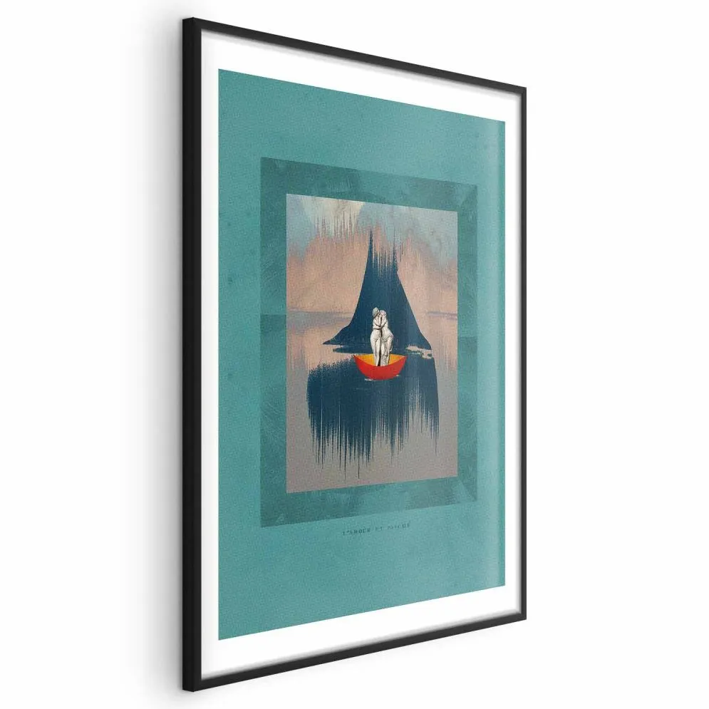 Plakat Para na łodzi 60x90 cm z ramą czarną z marginesem | MIRAT.