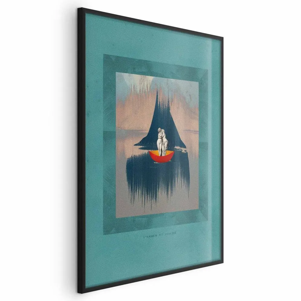 Plakat Para na łodzi 21x30 cm z ramą czarną bez marginesu | MIRAT.