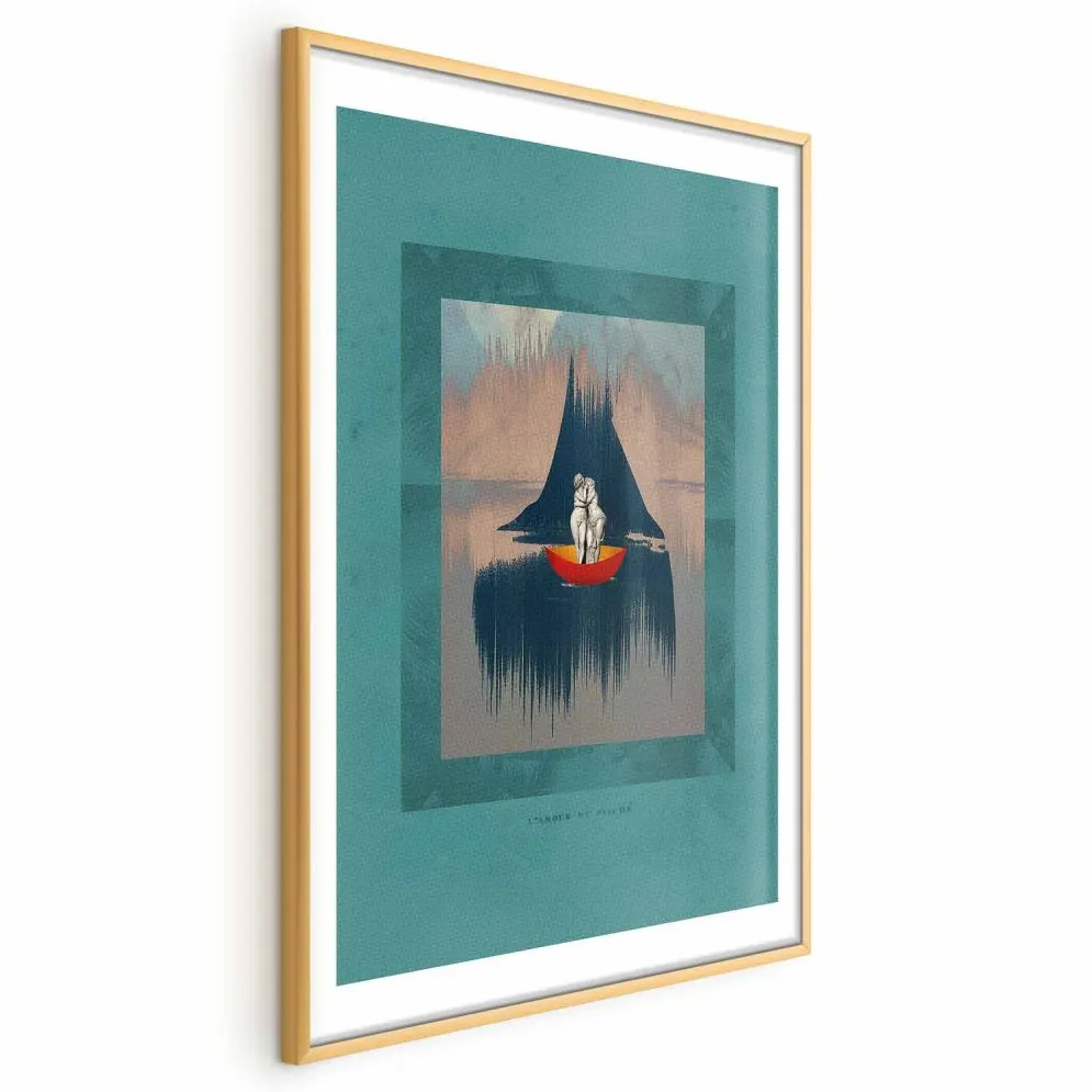 Plakat Para na łodzi 29,7x42 cm z ramą złotą z marginesem | MIRAT.