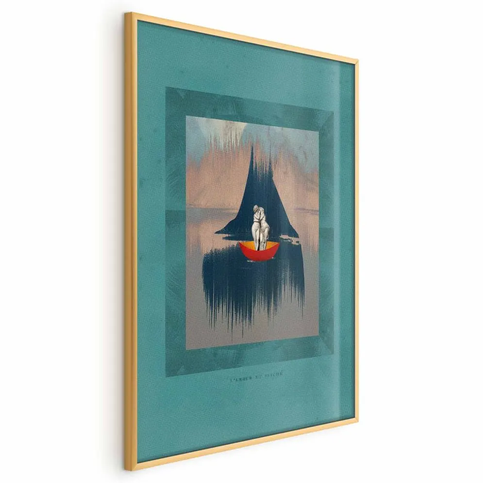 Plakat Para na łodzi 29,7x42 cm z ramą złotą bez marginesu | MIRAT.