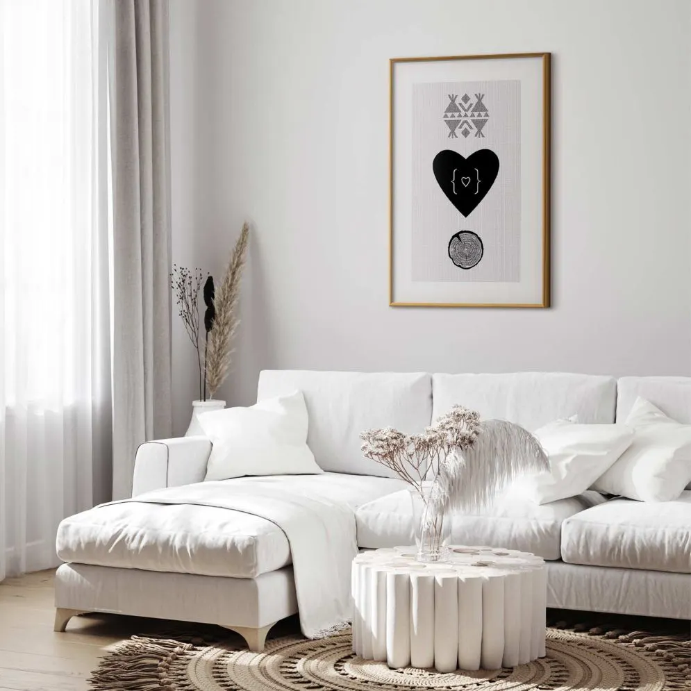 Plakat Serce i pień 21x30 cm z ramą złotą bez marginesu | MIRAT.