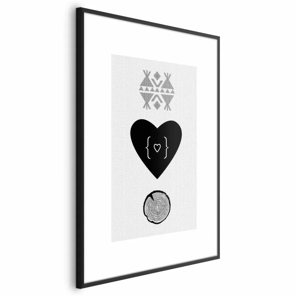Plakat Serce i pień 60x90 cm z ramą czarną z marginesem | MIRAT.