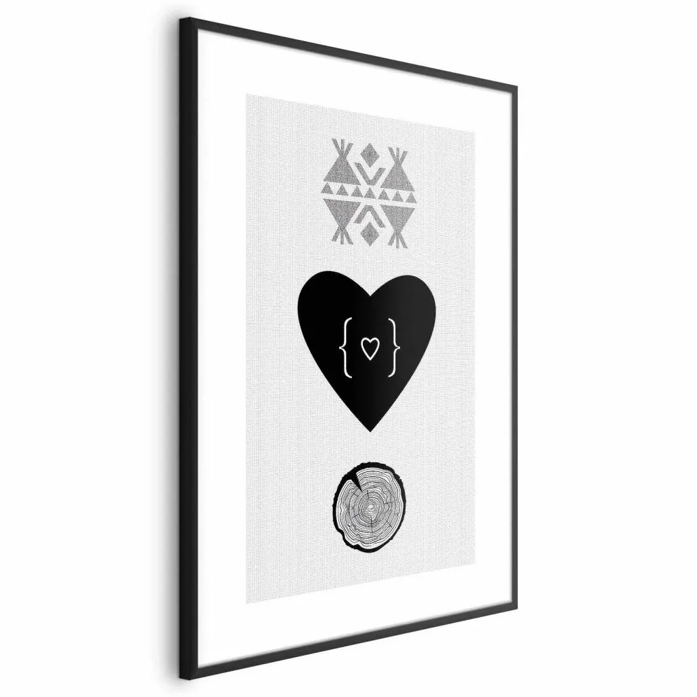 Plakat Serce i pień 60x90 cm z ramą czarną bez marginesu | MIRAT.
