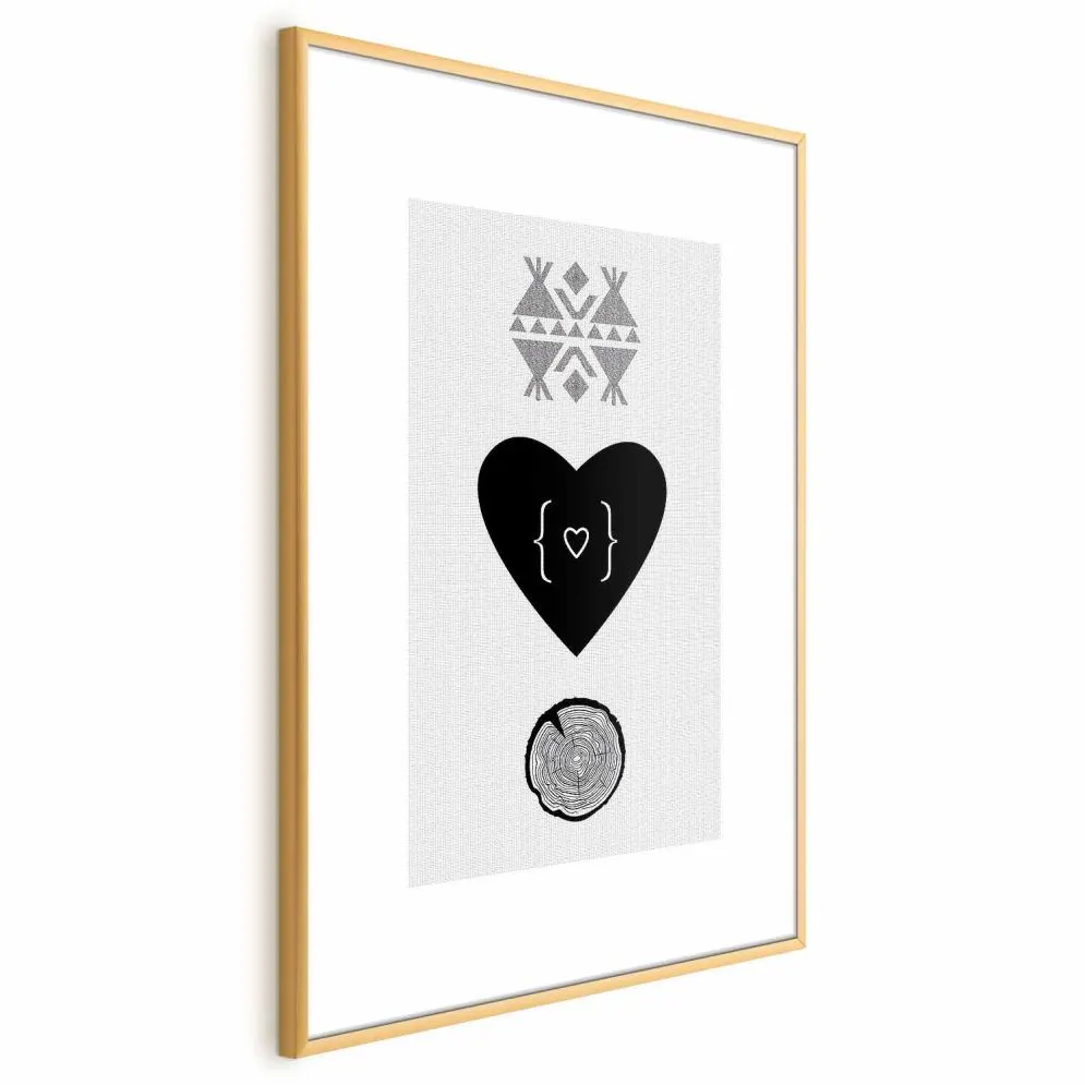 Plakat Serce i pień 29,7x42 cm z ramą złotą z marginesem | MIRAT.