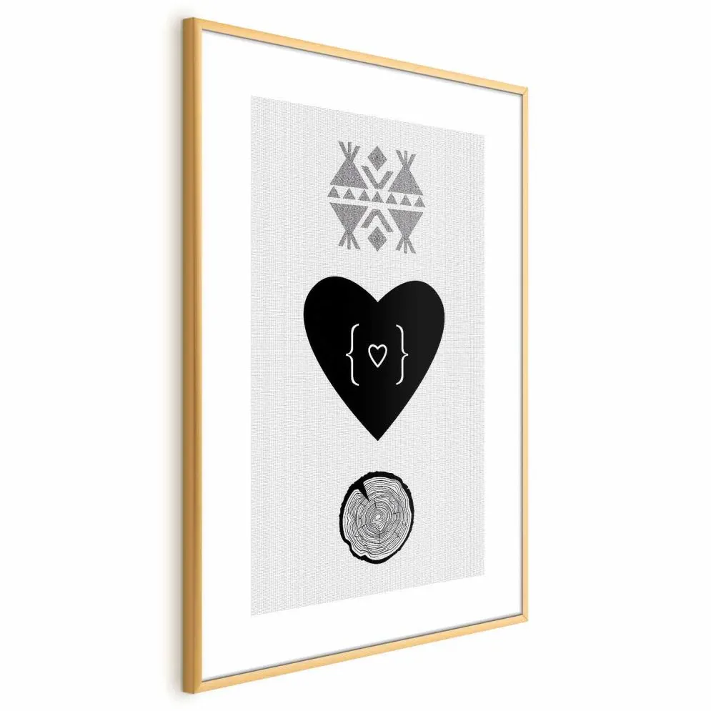 Plakat Serce i pień 21x30 cm z ramą złotą bez marginesu | MIRAT.