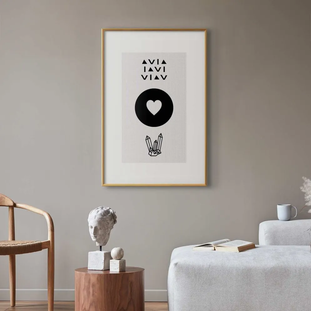 Plakat Serce i kryształty 40x60 cm z ramą złotą z marginesem | MIRAT.