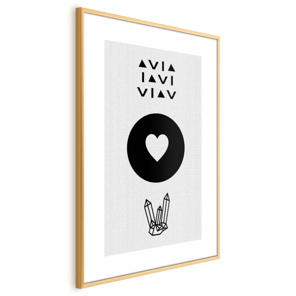 Plakat Serce i kryształty 40x60 cm z ramą złotą bez marginesu | MIRAT.