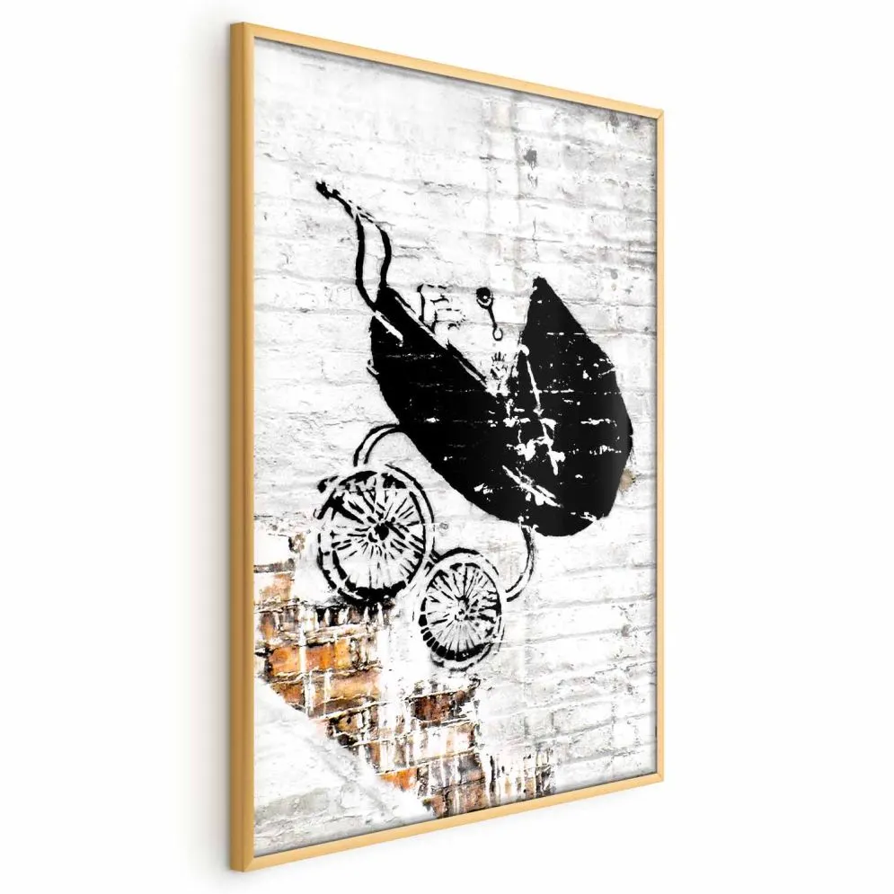 Plakat Pędzący wózek 21x30 cm z ramą złotą bez marginesu | MIRAT.