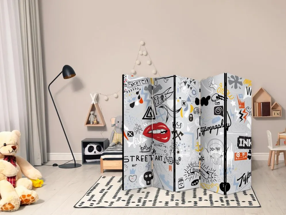 Parawan jednostronny Dla dzieci 225x172 cm 5-częściowy szary | MIRAT.