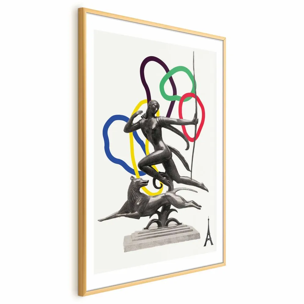 Plakat Strzelająca kobieta 40x60 cm z ramą złotą z marginesem | MIRAT.