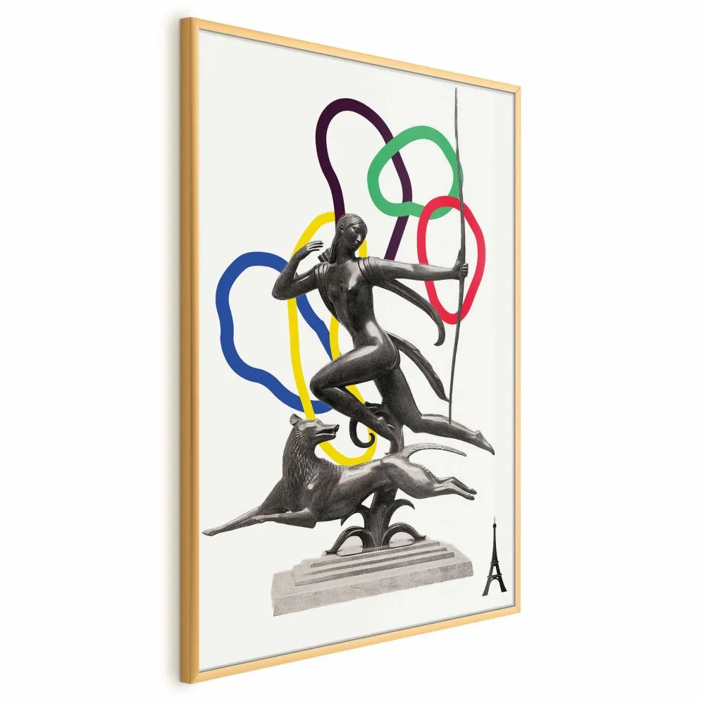 Plakat Strzelająca kobieta 60x90 cm z ramą złotą bez marginesu | MIRAT.