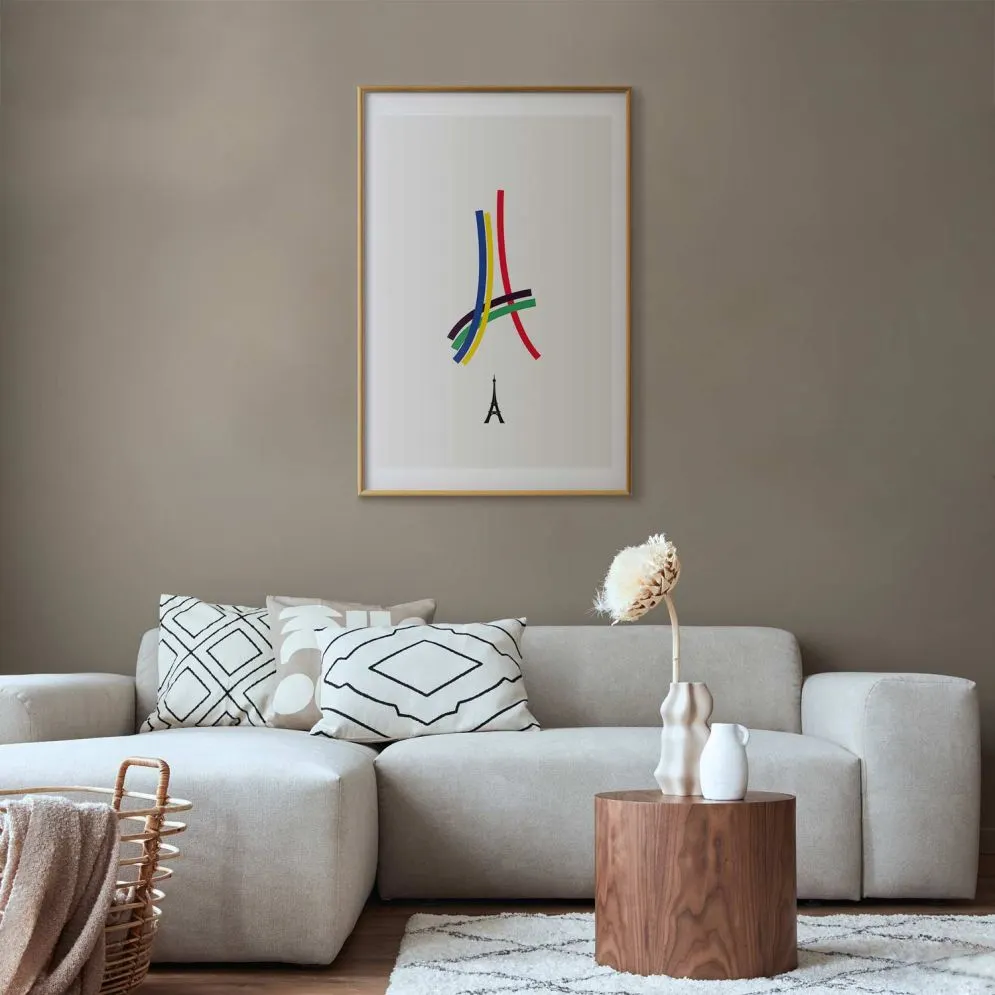 Plakat Abstrakcyjna Wieża Eiffla 60x90 cm z ramą złotą z marginesem | MIRAT.