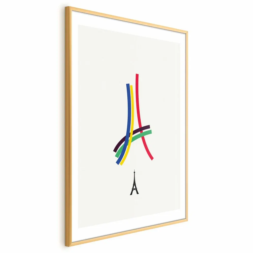 Plakat Abstrakcyjna Wieża Eiffla 60x90 cm z ramą złotą z marginesem | MIRAT.