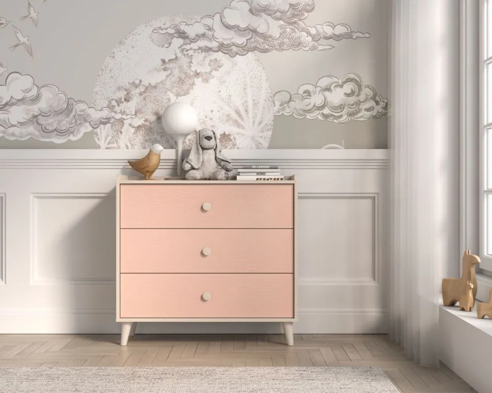 Komoda dziecięca MEVEL 06 różowa I sklep meblowy MIRAT. styl PASTELE kolekcja MEVEL