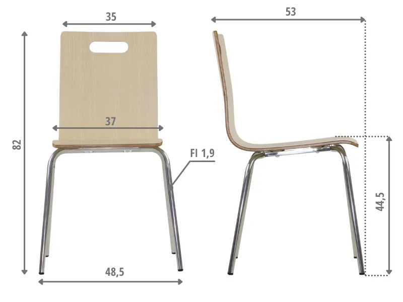 Krzesło ze sklejki laminowanej WERDI A naturalne/stal nierdzewna kuchenne I sklep meblowy MIRAT.