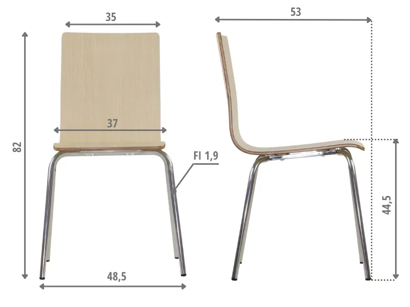 Krzesło ze sklejki laminowanej WERDI B naturalne/stal nierdzewna do poczekalni I sklep meblowy MIRAT.