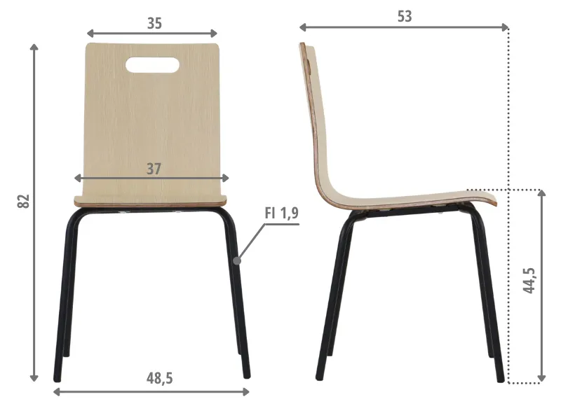 Krzesło ze sklejki laminowanej WERDI A naturalne/czarne na metalowych nogach I sklep meblowy MIRAT.