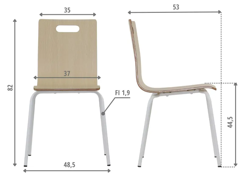 Krzesło ze sklejki laminowanej WERDI A naturalne/białe z otworem w oparciu I sklep meblowy MIRAT.