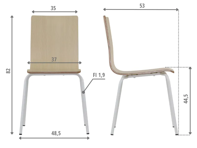 Krzesło ze sklejki laminowanej WERDI B naturalne/białe na metalowych nogach I sklep meblowy MIRAT.