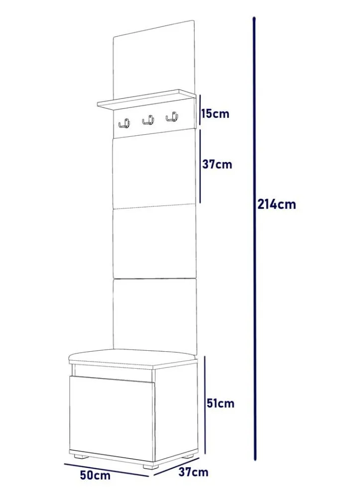 Szafka na buty z siedziskiem i wieszakiem SINGAPUR 50 biała/granatowa I sklep meblowy MIRAT. styl LOFT, SKANDYNAWSKI