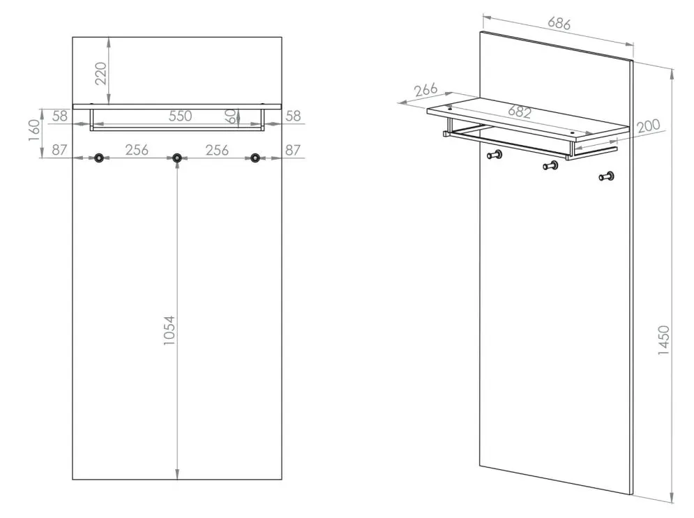 Wieszak do przedpokoju NIKOLA 69 dąb artisan wiszący z półką I sklep meblowy MIRAT. styl LOFT kolekcja NIKOLA