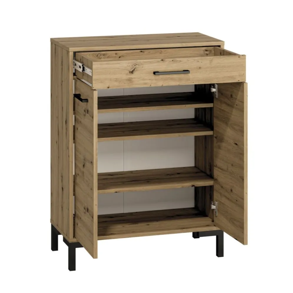 Szafka na buty NIKOLA 70 dąb artisan z szufladą z pełnym wysuwem I sklep meblowy MIRAT. styl LOFT