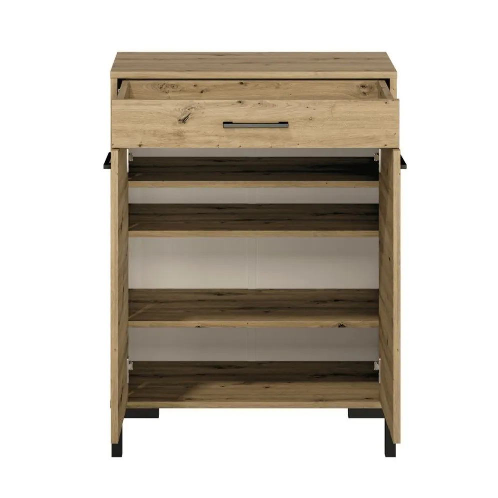 Szafka na buty NIKOLA 70 dąb artisan z szufladą z pełnym wysuwem I sklep meblowy MIRAT. styl LOFT