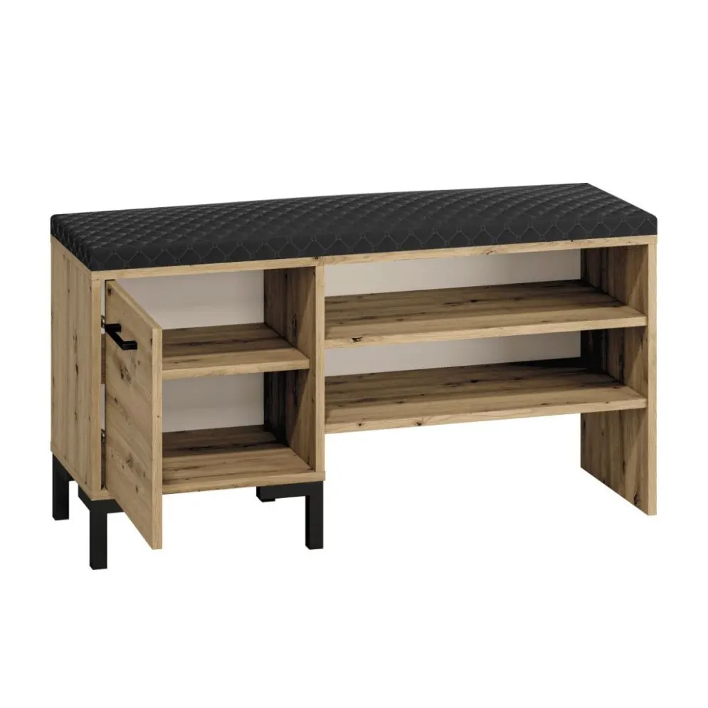 Szafka na buty z siedziskiem NIKOLA 105 dąb artisan/czarna do przedpokoju I sklep meblowy MIRAT.