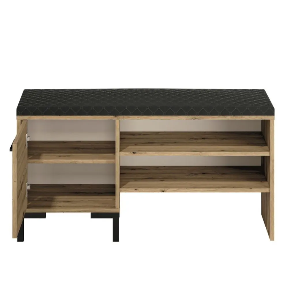 Szafka na buty z siedziskiem NIKOLA 105 dąb artisan/czarna do przedpokoju I sklep meblowy MIRAT.