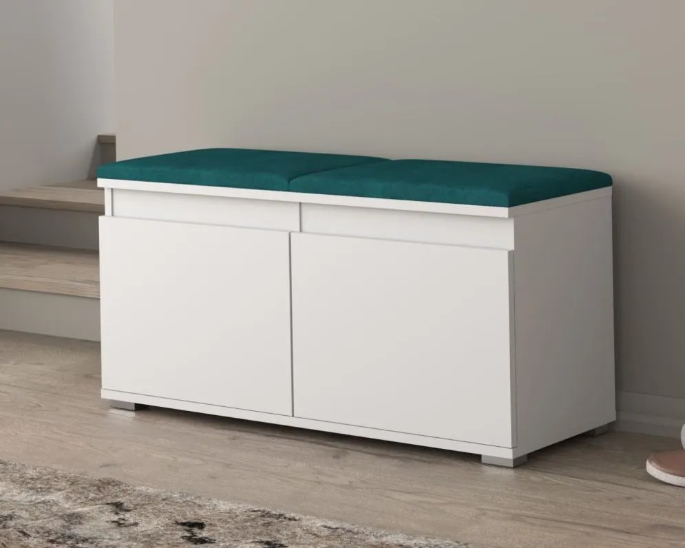 Szafka na buty SINGAPUR 100 biała/zielona z siedziskiem I sklep meblowy MIRAT. styl LOFT, SKANDYNAWSKI