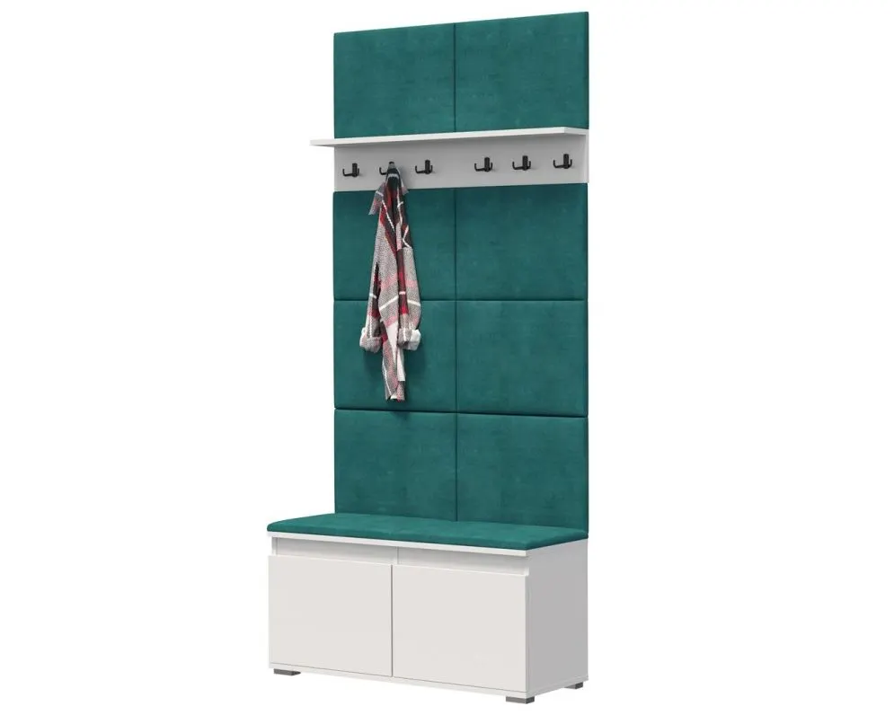 Szafka na buty z siedziskiem i wieszakiem SINGAPUR 100 biała/zielona I sklep meblowy MIRAT. styl LOFT, SKANDYNAWSKI