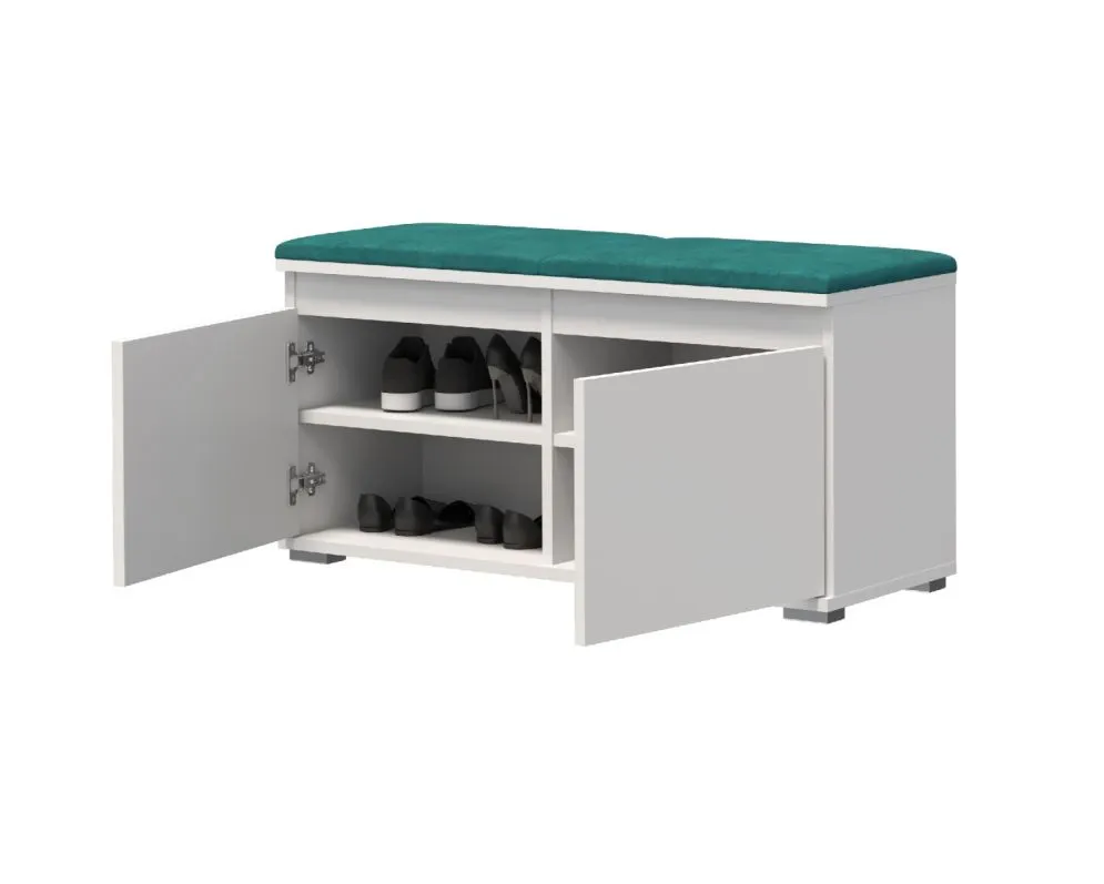 Szafka na buty SINGAPUR 100 biała/zielona z siedziskiem I sklep meblowy MIRAT. styl LOFT, SKANDYNAWSKI