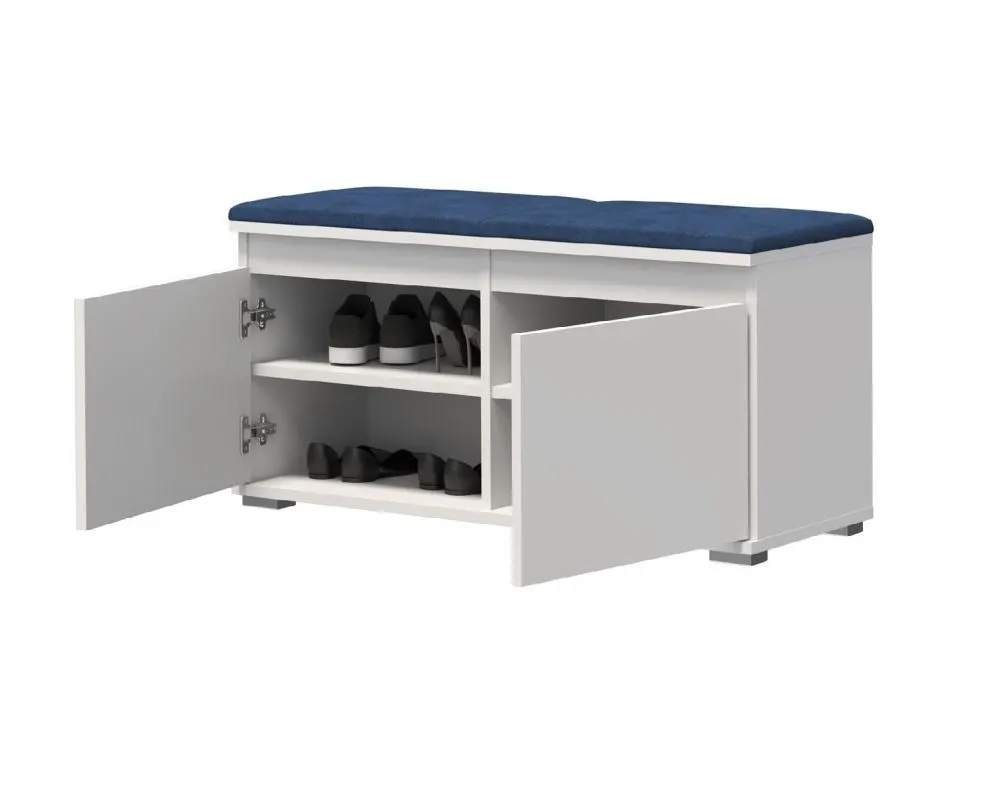 Szafka na buty SINGAPUR 100 biała/granatowa z siedziskiem I sklep meblowy MIRAT. styl LOFT, SKANDYNAWSKI