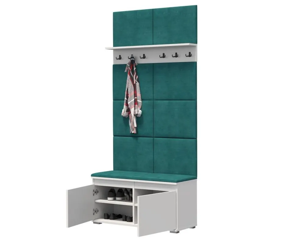 Szafka na buty z siedziskiem i wieszakiem SINGAPUR 100 biała/zielona I sklep meblowy MIRAT. styl LOFT, SKANDYNAWSKI