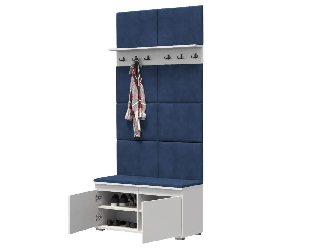 Szafka na buty z siedziskiem i wieszakiem SINGAPUR 100 biała/granatowa I sklep meblowy MIRAT. styl LOFT, SKANDYNAWSKI