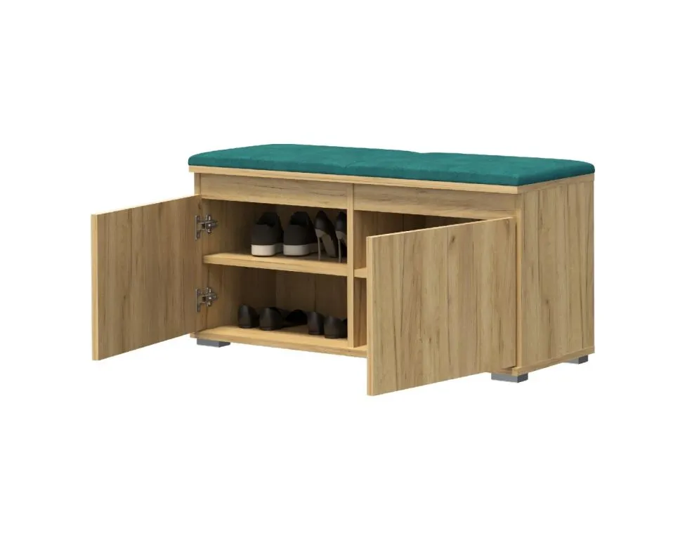 Garderoba z siedziskiem do przedpokoju SINGAPUR 154 dąb craft/zielona I sklep meblowy MIRAT. styl LOFT, SKANDYNAWSKI
