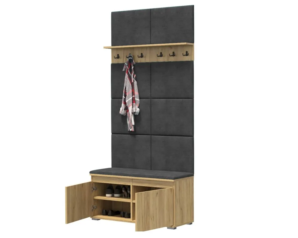 Szafka na buty z siedziskiem i wieszakiem SINGAPUR 100 dąb craft/szara I sklep meblowy MIRAT. styl LOFT, SKANDYNAWSKI