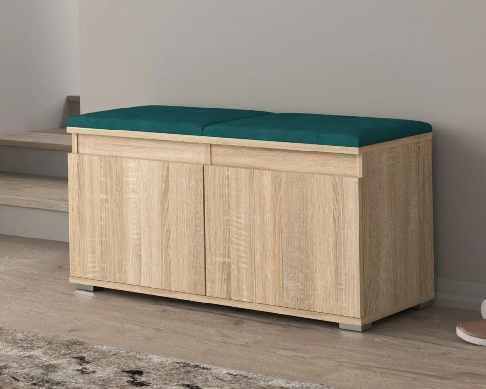 Szafka na buty SINGAPUR 100 dąb sonoma/zielony z siedziskiem I sklep meblowy MIRAT. styl LOFT, SKANDYNAWSKI
