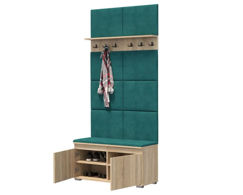 Szafka na buty z siedziskiem i wieszakiem SINGAPUR 100 dąb sonoma/zielona I sklep meblowy MIRAT. styl LOFT, SKANDYNAWSKI