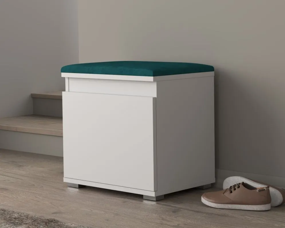Szafka na buty z siedziskiem SINGAPUR 50 biała/zieIona sklep meblowy MIRAT. styl LOFT, SKANDYNAWSKI