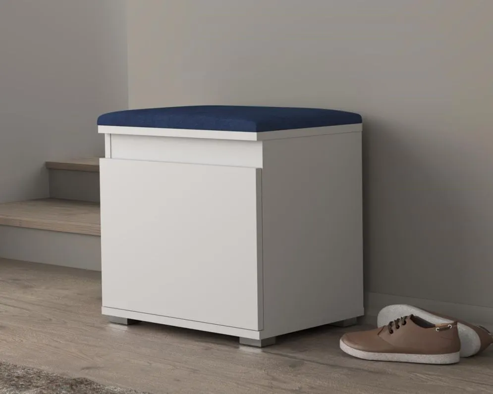 Szafka na buty z siedziskiem SINGAPUR 50 biała/granatowa I sklep meblowy MIRAT. styl LOFT, SKANDYNAWSKI