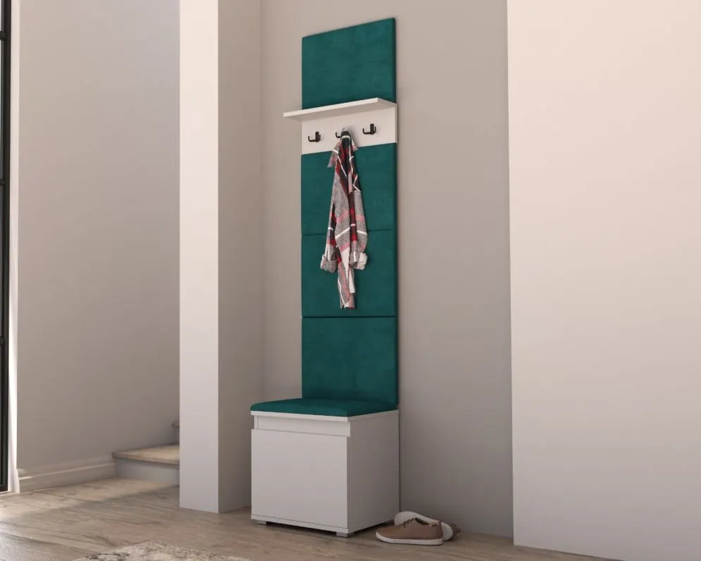 Szafka na buty z siedziskiem i wieszakiem SINGAPUR 50 biała/zielona I sklep meblowy MIRAT. styl LOFT, SKANDYNAWSKI
