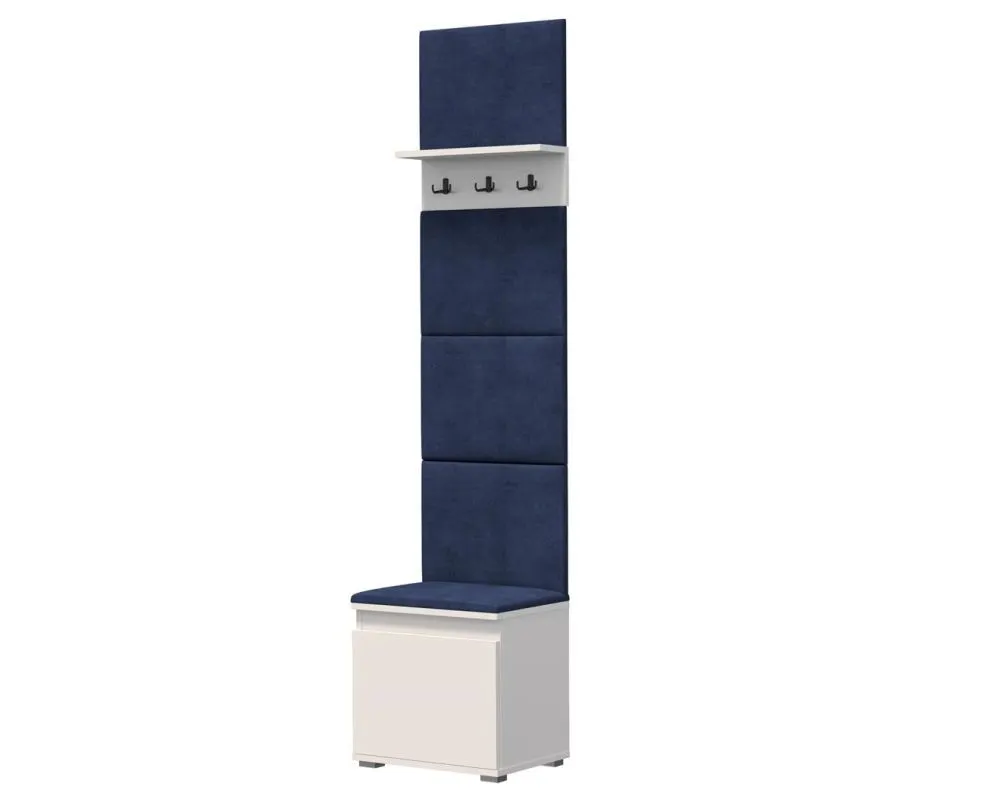 Szafka na buty z siedziskiem i wieszakiem SINGAPUR 50 biała/granatowa I sklep meblowy MIRAT. styl LOFT, SKANDYNAWSKI