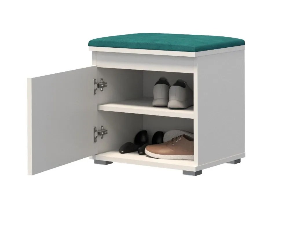 Szafka na buty z siedziskiem SINGAPUR 50 biała/zieIona sklep meblowy MIRAT. styl LOFT, SKANDYNAWSKI