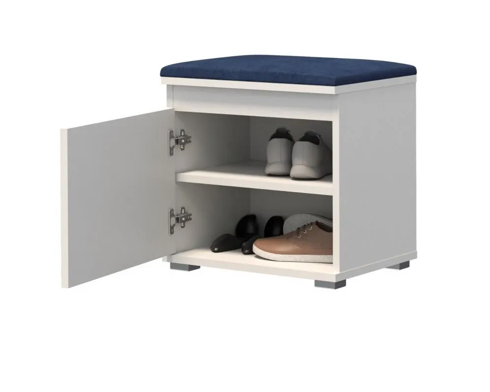 Szafka na buty z siedziskiem SINGAPUR 50 biała/granatowa I sklep meblowy MIRAT. styl LOFT, SKANDYNAWSKI