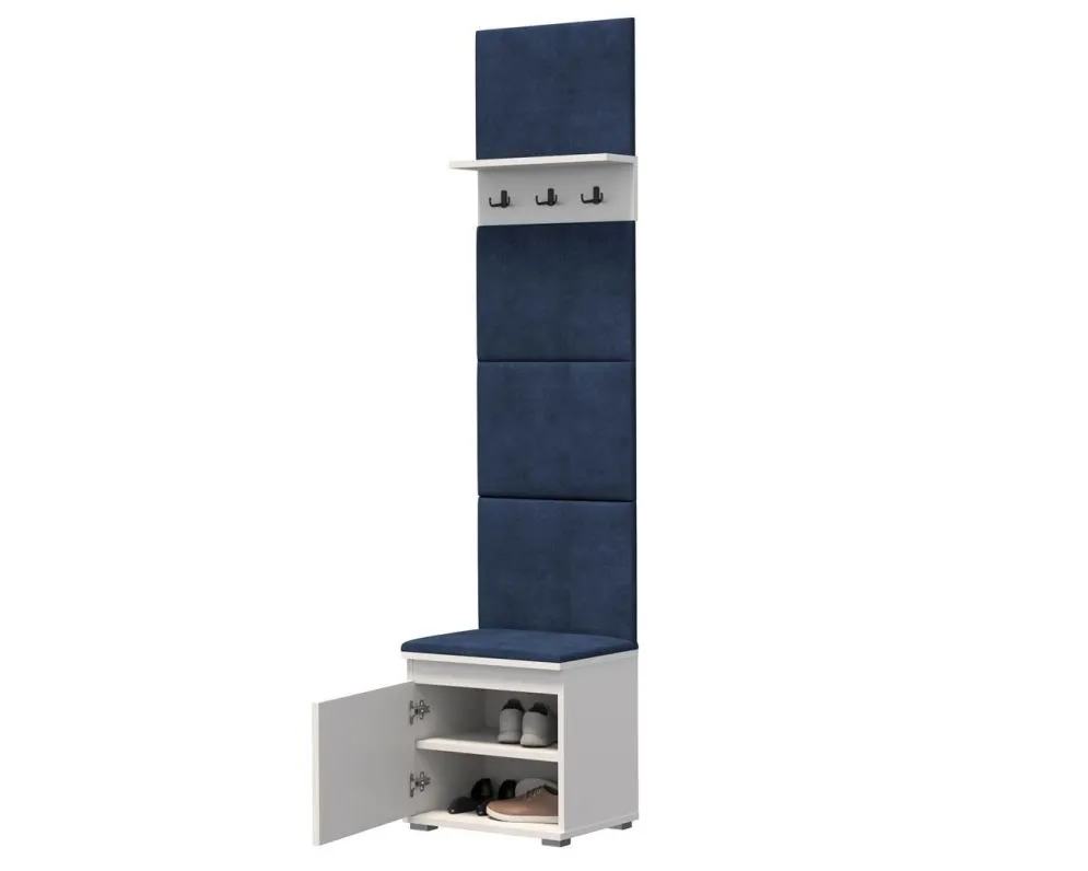 Szafka na buty z siedziskiem i wieszakiem SINGAPUR 50 biała/granatowa I sklep meblowy MIRAT. styl LOFT, SKANDYNAWSKI