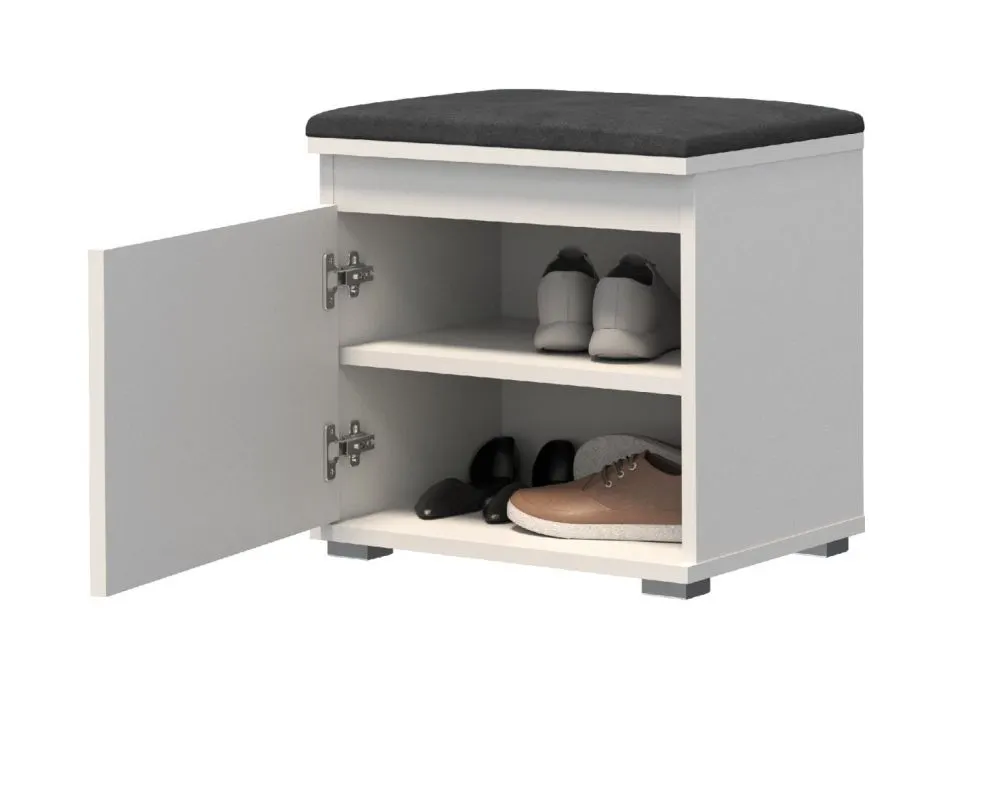 Garderoba z siedziskiem SINGAPUR 104 do przedpokoju biała/szara I sklep meblowy MIRAT styl LOFT, SKANDYNAWSKI